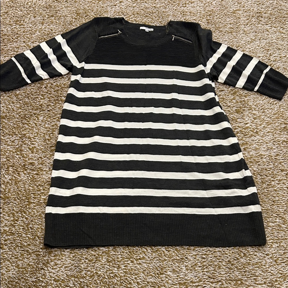 Elegant grey and White Striped Midi Dress